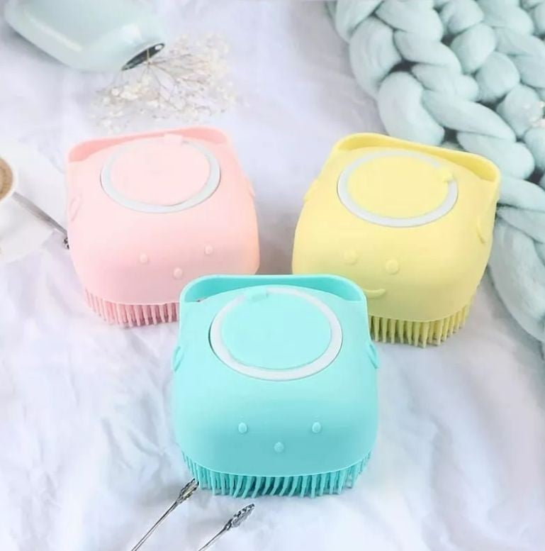 Esponja De Silicone P/ Banho Massageador Dispenser Shampoo Rosa