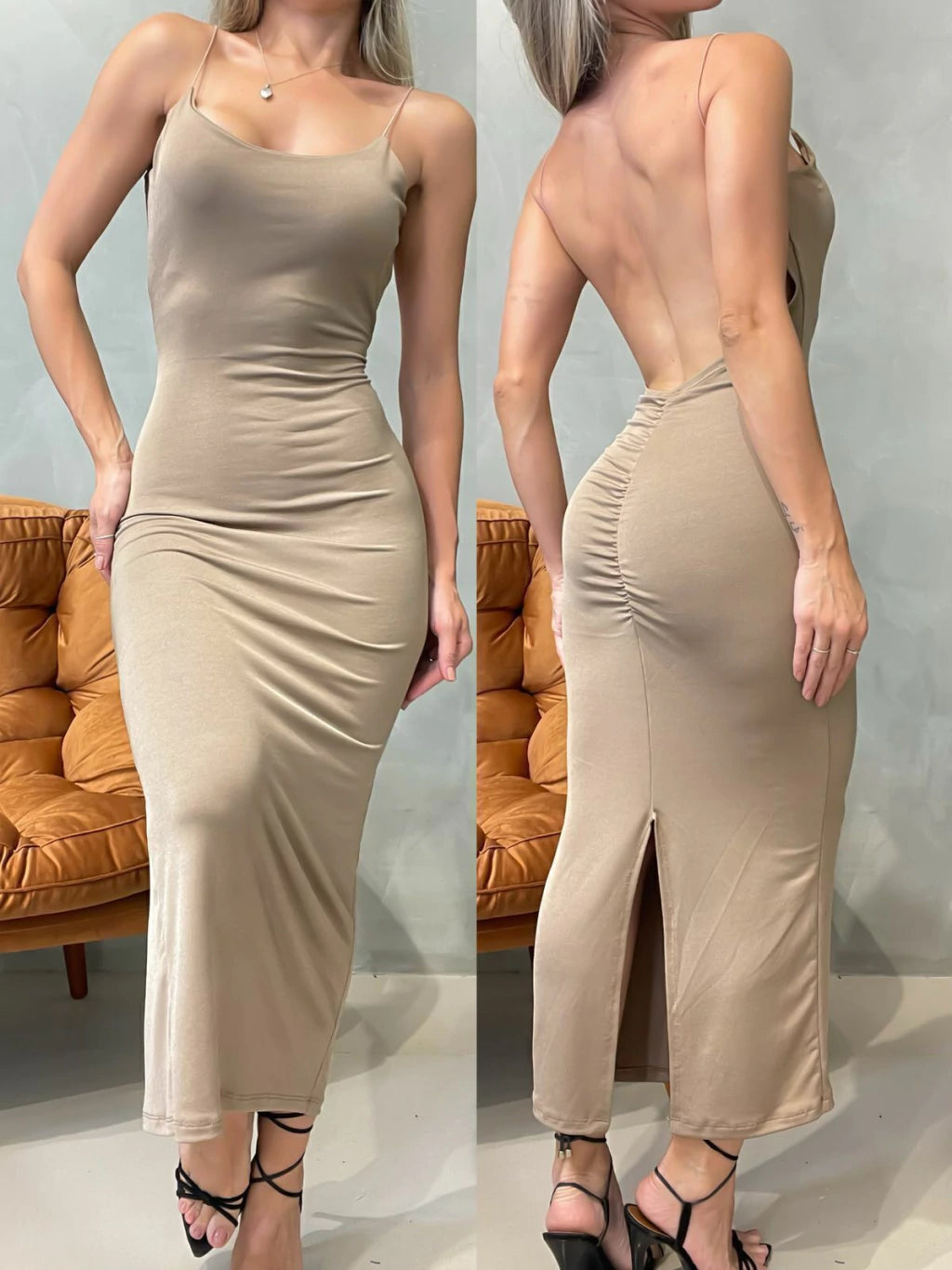 Vestido Feminino Midi Alça Fina Carlinha