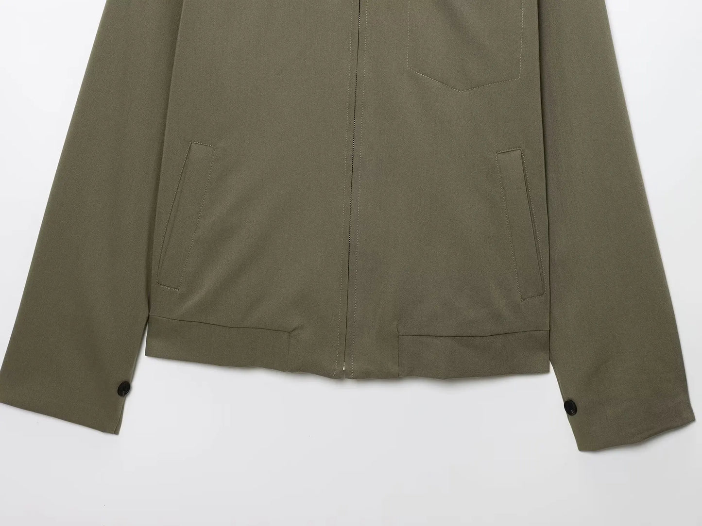 Jaqueta feminina verão 2025, versátil, com zíper, bolsos, mangas longas e lapela, estilo casual