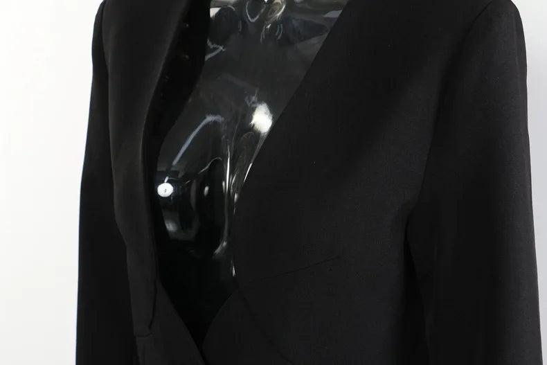 Blazer feminino longo, estilo luxo, com decote em V