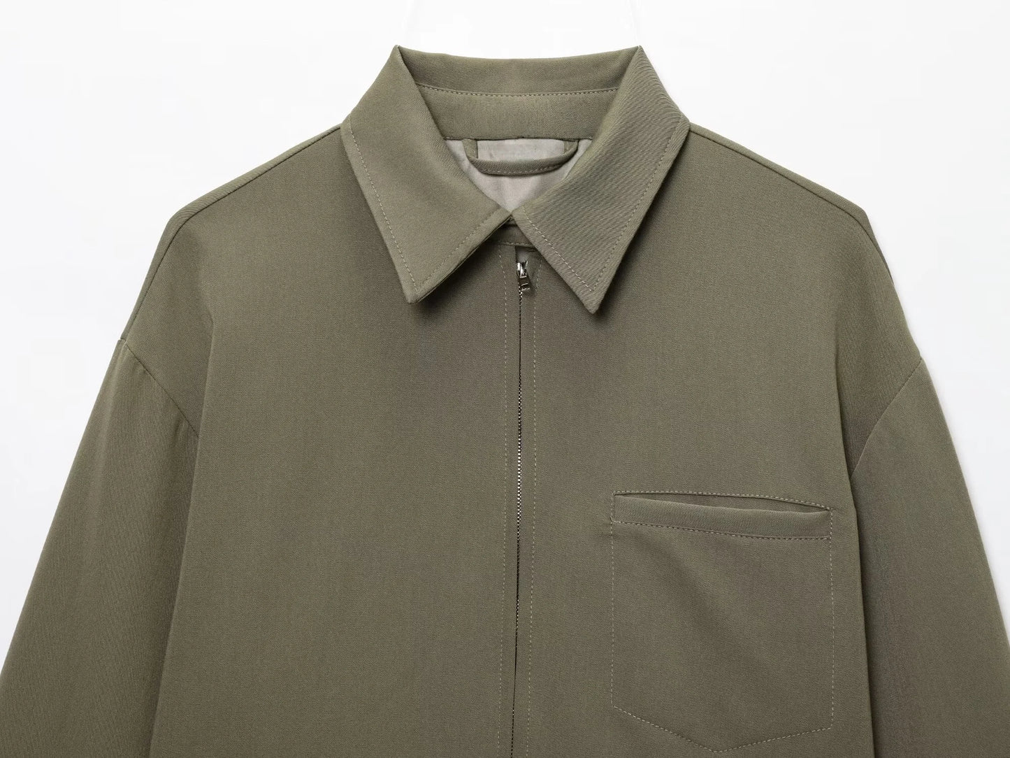 Jaqueta feminina verão 2025, versátil, com zíper, bolsos, mangas longas e lapela, estilo casual