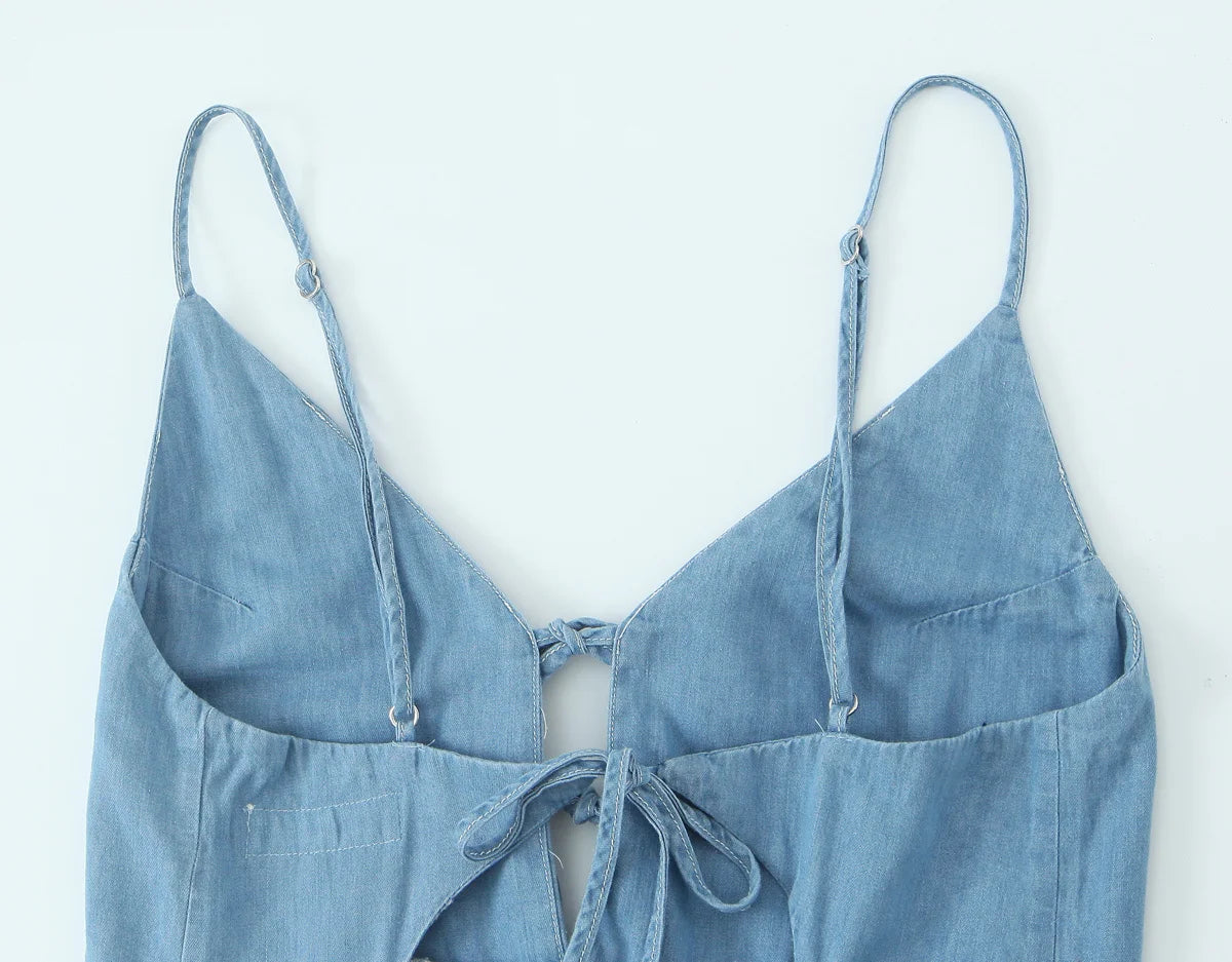 Vestido midi feminino 2025, estilo retrô de férias, com laço, modelagem solta e alças finas (suspender)