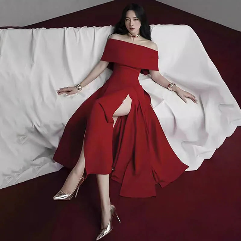 Vestido feminino vermelho tomara-que-caia