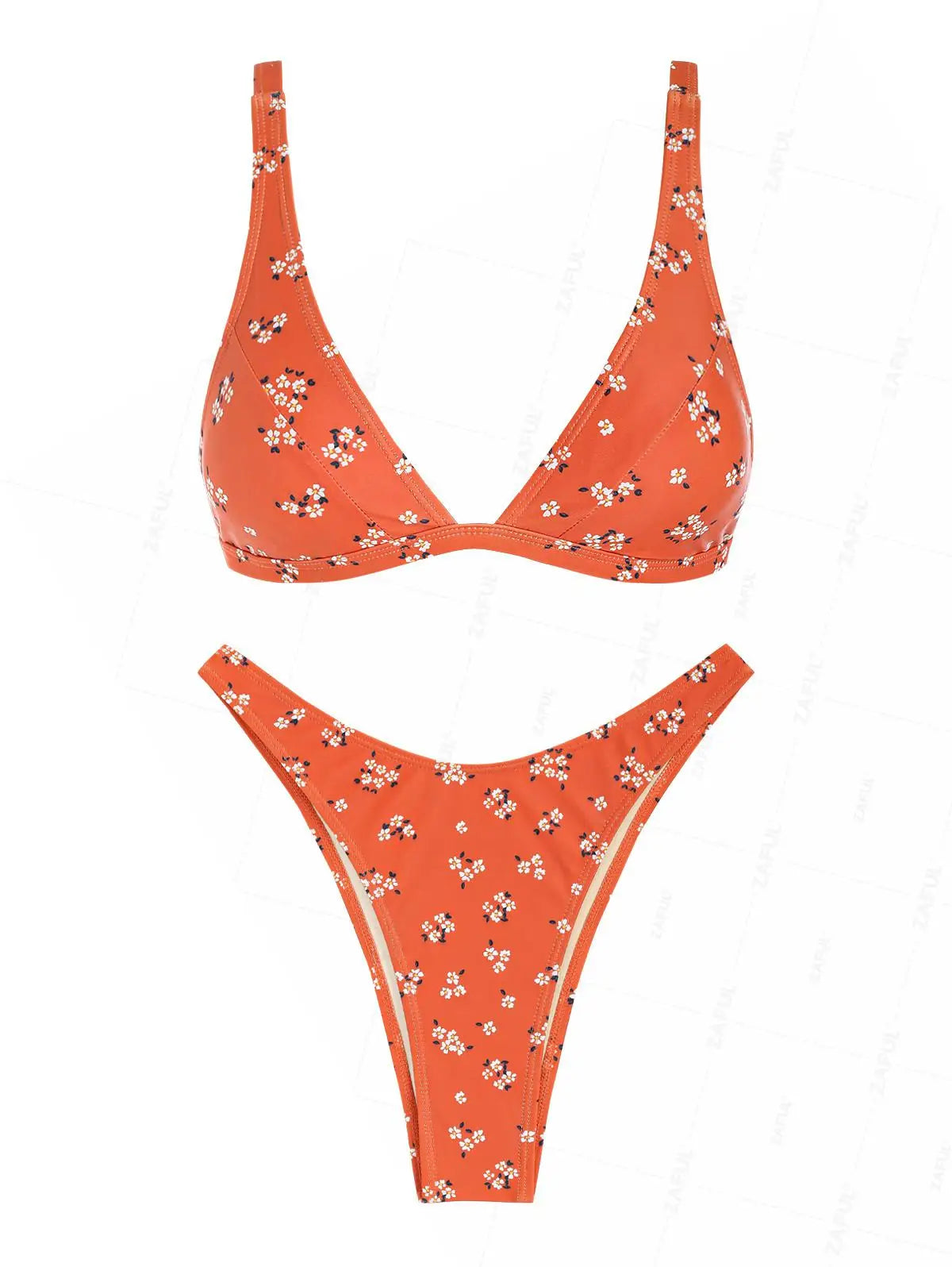 Biquíni de alças com estampa floral, moda praia feminina, com top halter acolchoado e calcinha de amarrar nas laterais, modelo sexy.