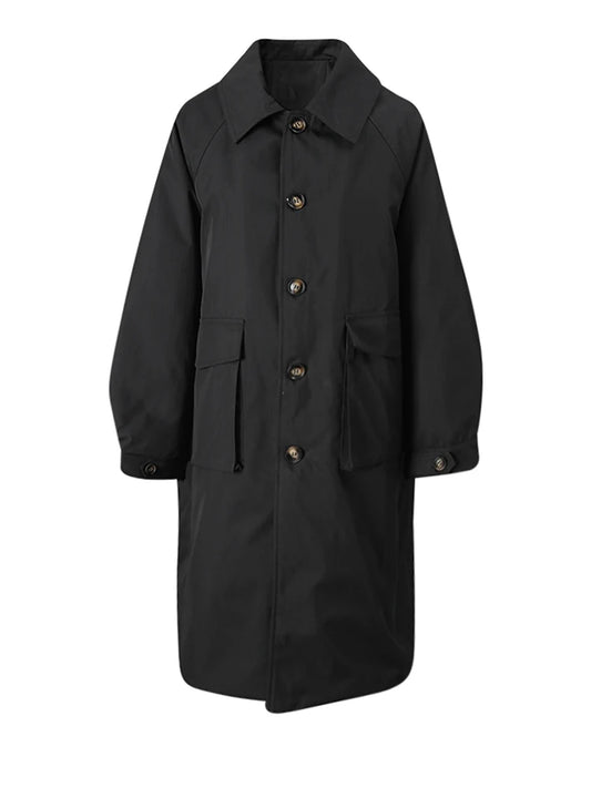 Trench coat feminino caqui, acolchoado em algodão, tamanho amplo e grosso, com lapela e mangas longas, tipo sobretudo corta-vento fashion para o outono/inverno 2025