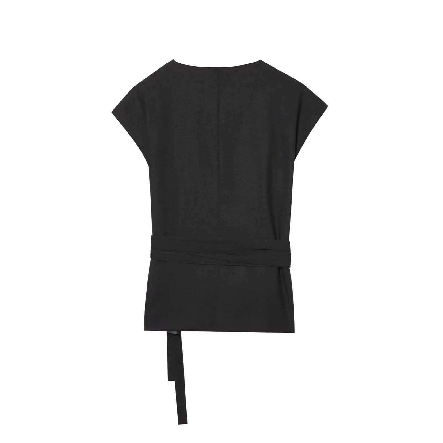 Conjunto feminino BSK&amp;TRAF Verão 2025 – Linha casual: colete em mistura de linho + calça de cintura alta em mistura de linho.