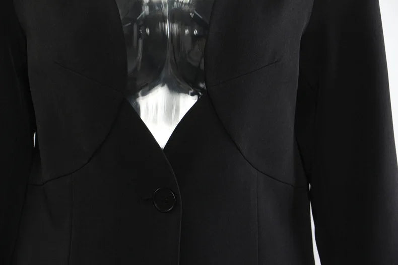 Blazer feminino longo, estilo luxo, com decote em V