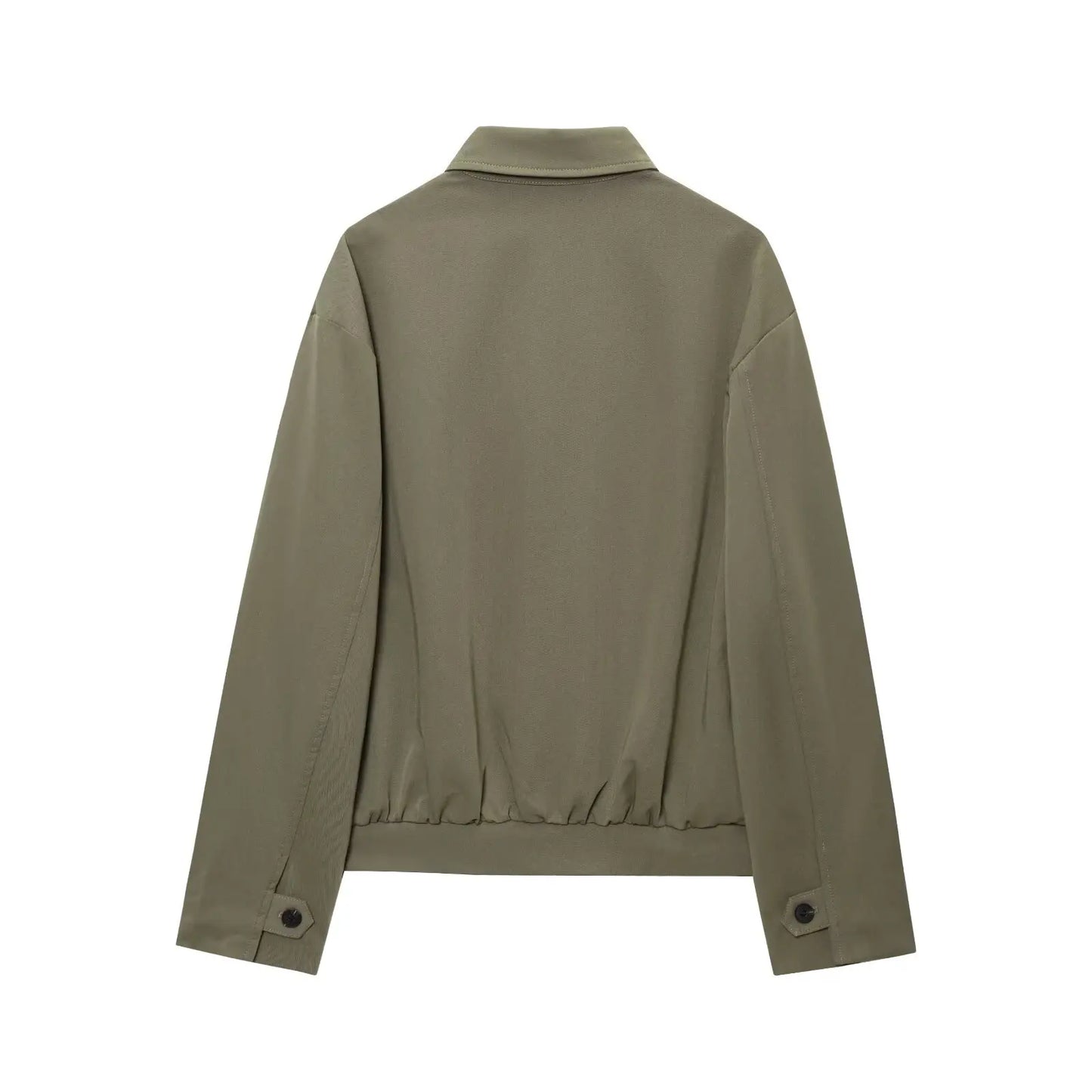 Jaqueta feminina verão 2025, versátil, com zíper, bolsos, mangas longas e lapela, estilo casual