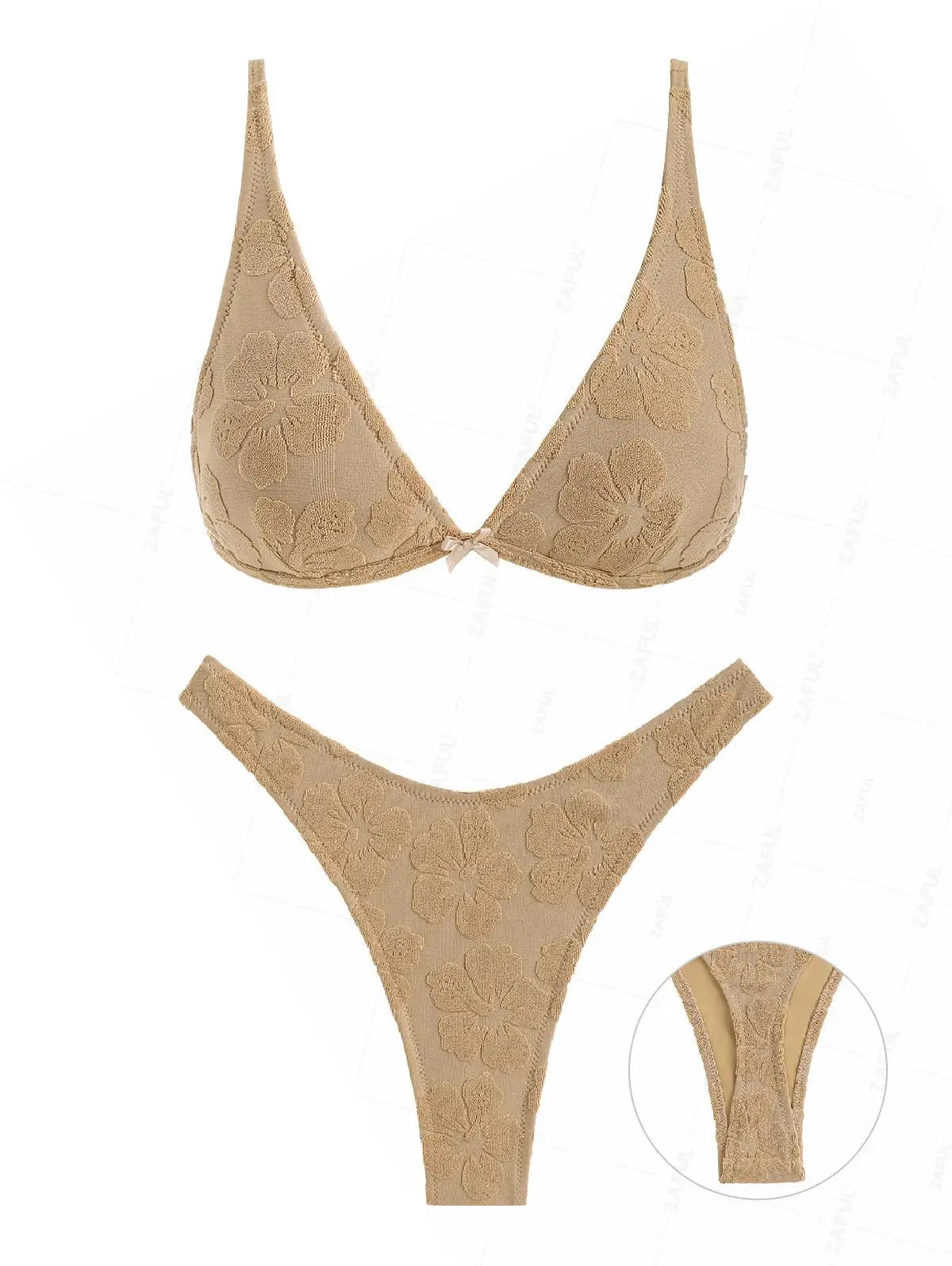 Biquíni sexy de renda modelo triângulo para mulheres, estampa floral, parte de baixo estilo tanga com tiras, conjunto de duas peças, moda praia feminina.