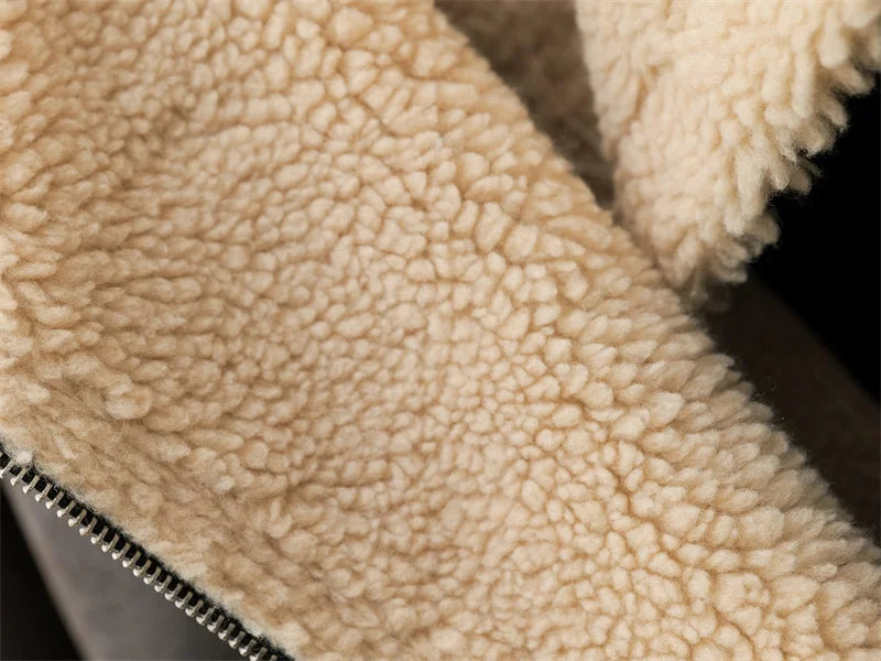 Jaqueta feminina outono/inverno 2025, estilo europeu, quente e grossa, com lapela dupla-face e mangas compridas