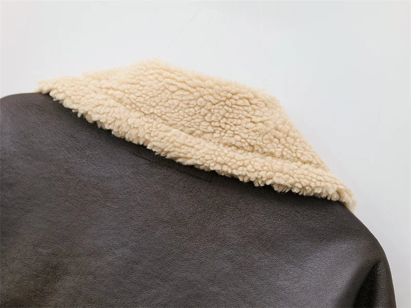 Jaqueta feminina outono/inverno 2025, estilo europeu, quente e grossa, com lapela dupla-face e mangas compridas