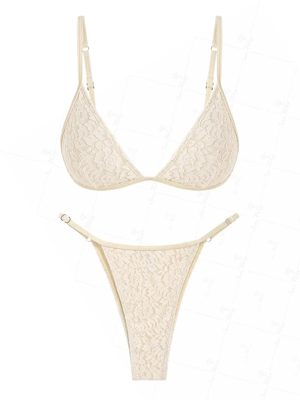 Biquíni sexy de renda modelo triângulo para mulheres, estampa floral, parte de baixo estilo tanga com tiras, conjunto de duas peças, moda praia feminina.