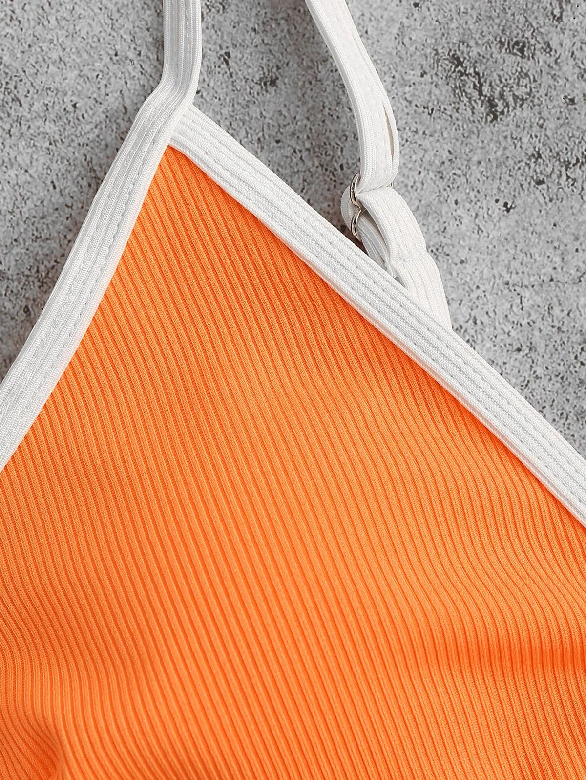 ZZAFUL – Conjunto de biquíni canelado com bojo e viés em contraste modelo brasileiro.