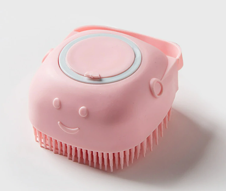 Esponja De Silicone P/ Banho Massageador Dispenser Shampoo Rosa