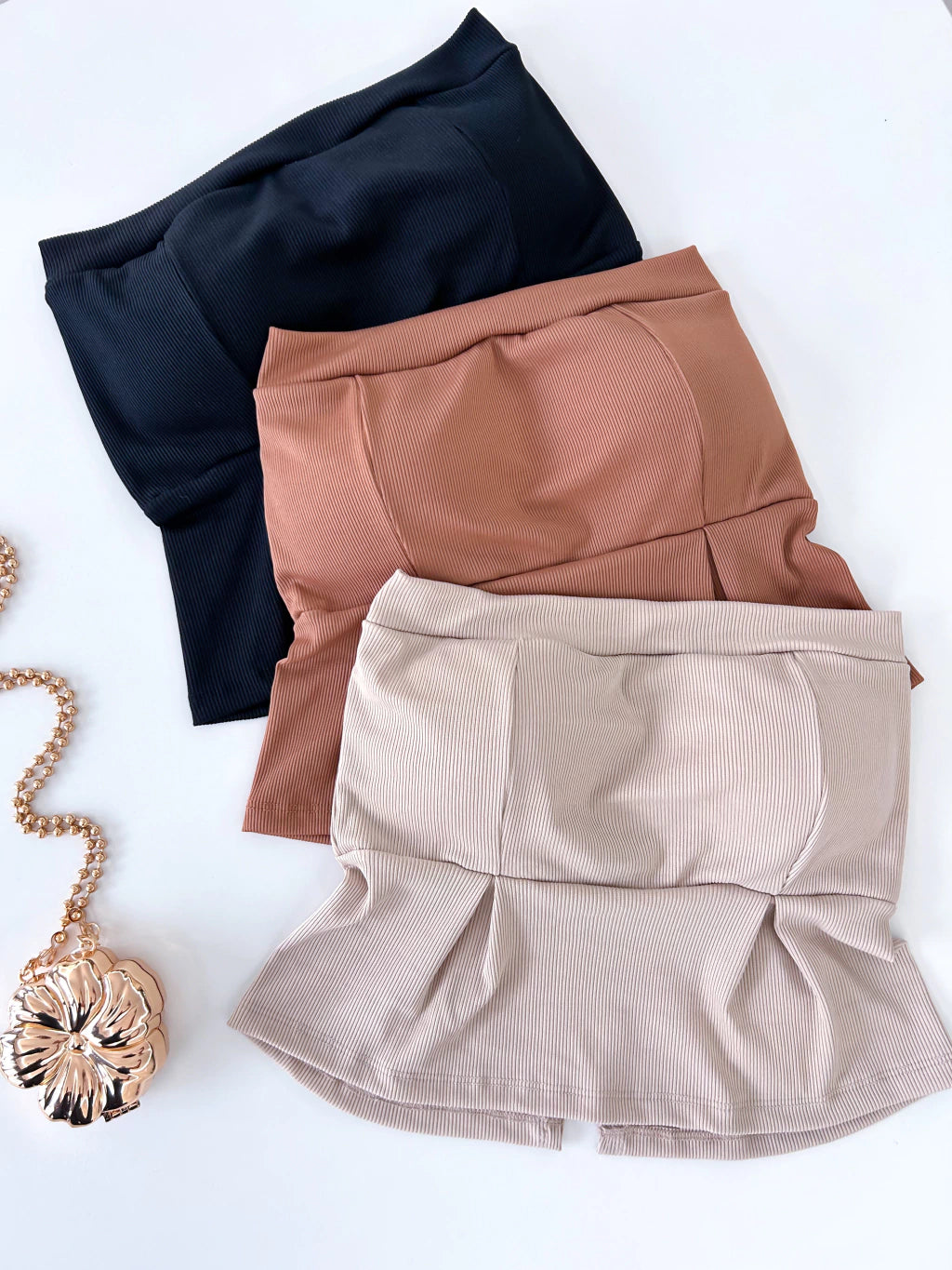 Cropped Feminino em Ribana sem Alça com Babado Simone