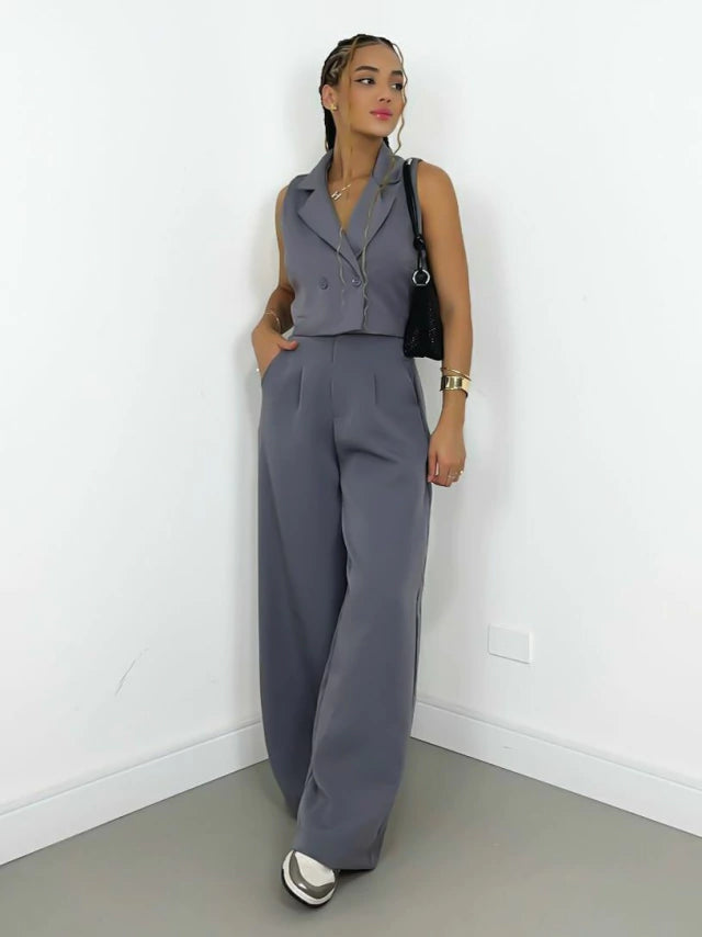 Conjunto Feminino Alfaiataria Calça Pantalona e Colete Gloria