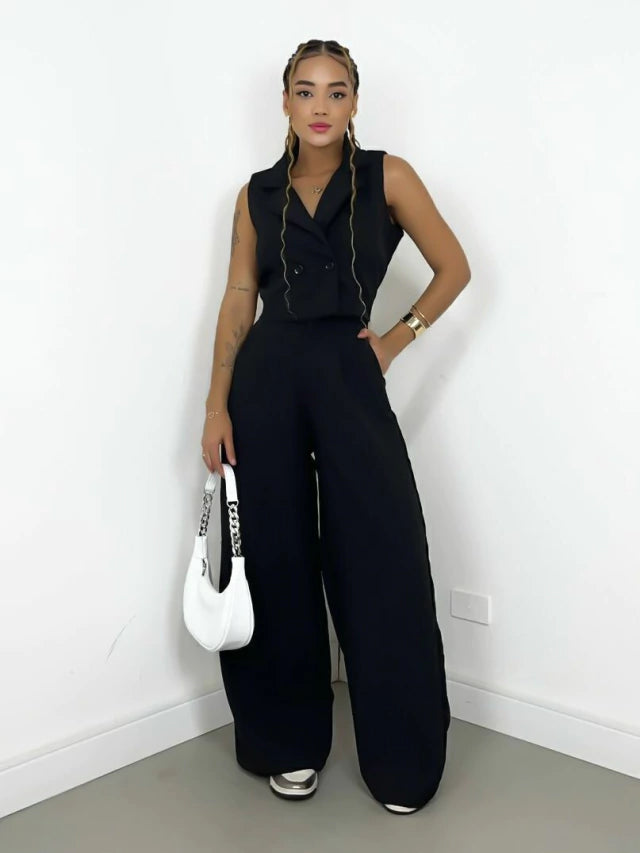 Conjunto Feminino Alfaiataria Calça Pantalona e Colete Gloria