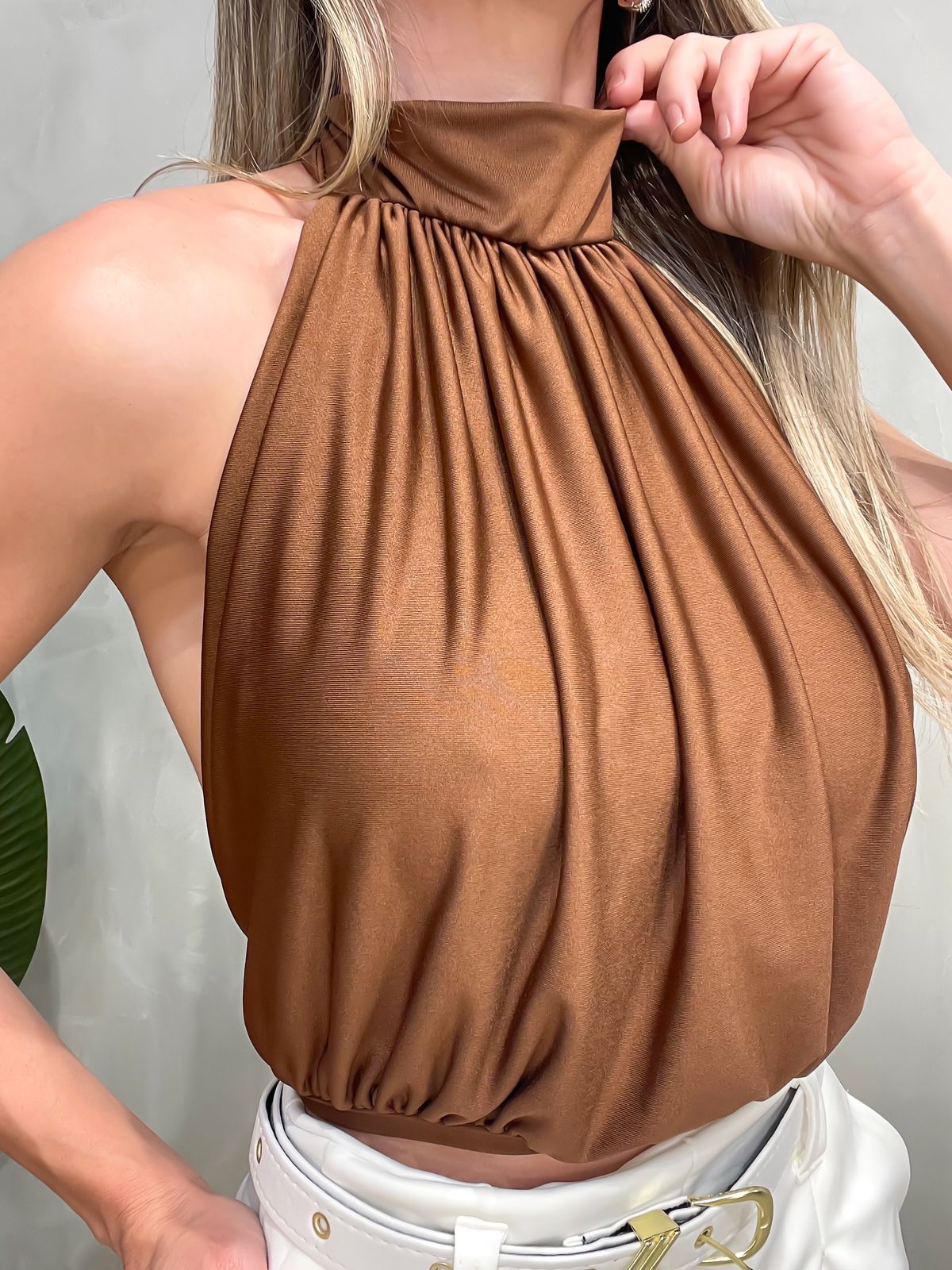 Cropped em Malha Romantic Balonê Frente Única com Amarração Tayna