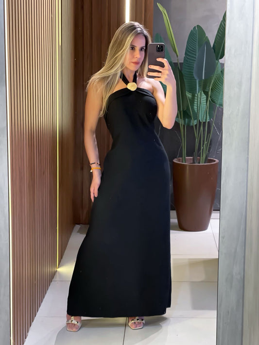 Vestido Longo em Alfaiataria Sensoriale com Amarração e Pedraria Muriel