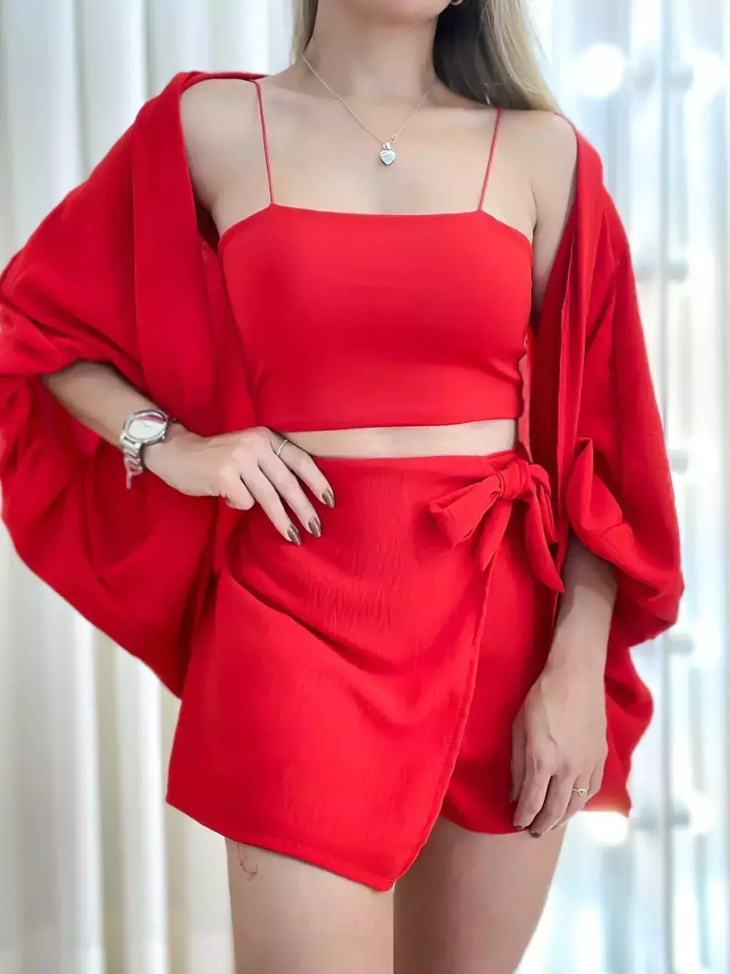 Conjunto Feminino Kimono e Short Saia Amarração Taysla